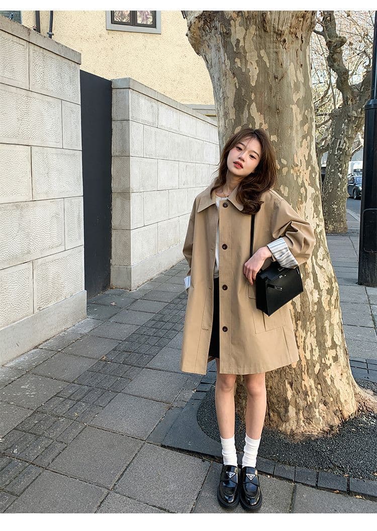 원본 것 카키 색 한 부서 바람막이 여성 코트 봄 가을 올해 인기 캐주얼 바람 작은 키 도루 센스 맨위 상세 이미지 13