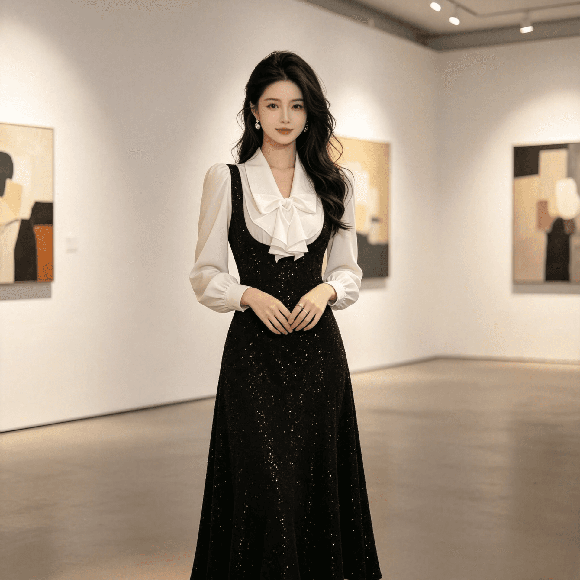 광저우 품질 페이크 레이어드 셔츠 칼라 슬림해 보이는 긴팔 검정색 드레스 작은 키 봄 가을 2026 상세 이미지 1