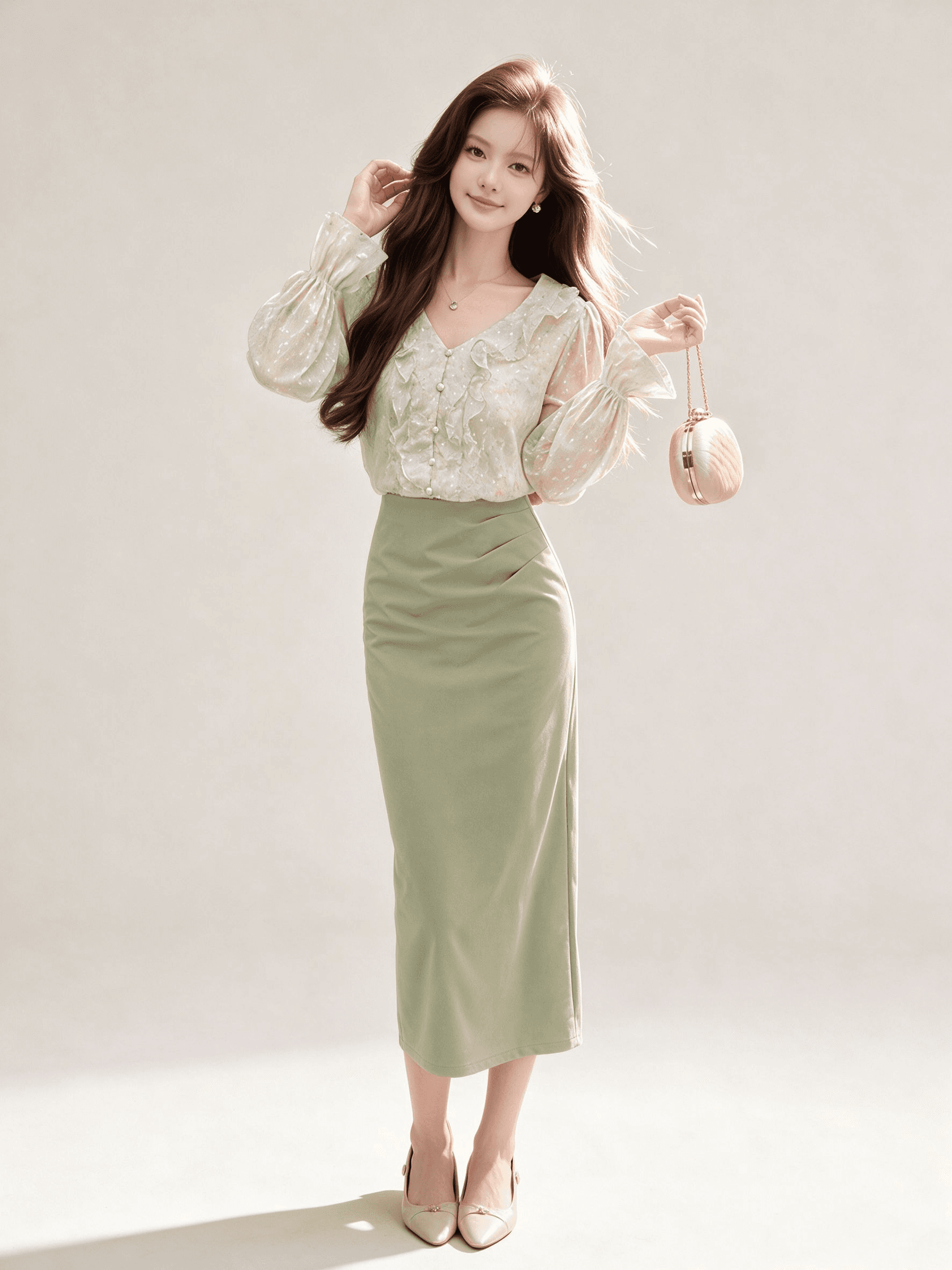 광저우 품질 세트 여성 2026 년 가을 새로운 한 부서 출퇴근 맨위 반신 스커트 투피스 세트 이미지 2