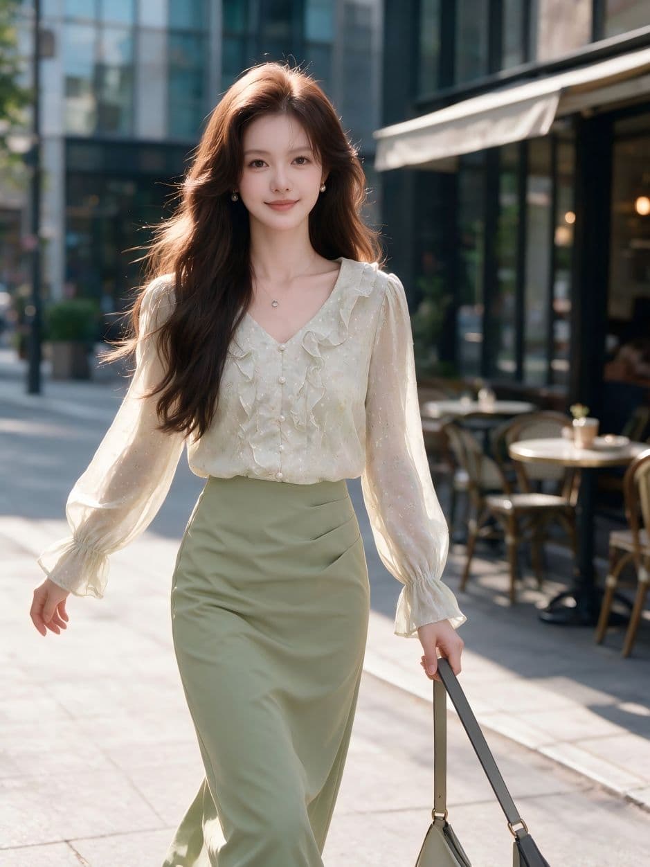 광저우 품질 세트 여성 2026 년 가을 새로운 한 부서 출퇴근 맨위 반신 스커트 투피스 세트 상세 이미지 2