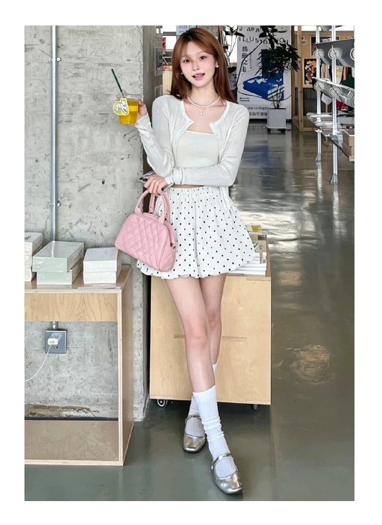 도트 무늬 꽃밭 밴딩 하이웨이스트 퍼프 미니 스커트 작은 키 연령 감소 달콤한 자매 바람 다용도 슬림해 보이는 a 단어 미니 스커트 상세 이미지 9