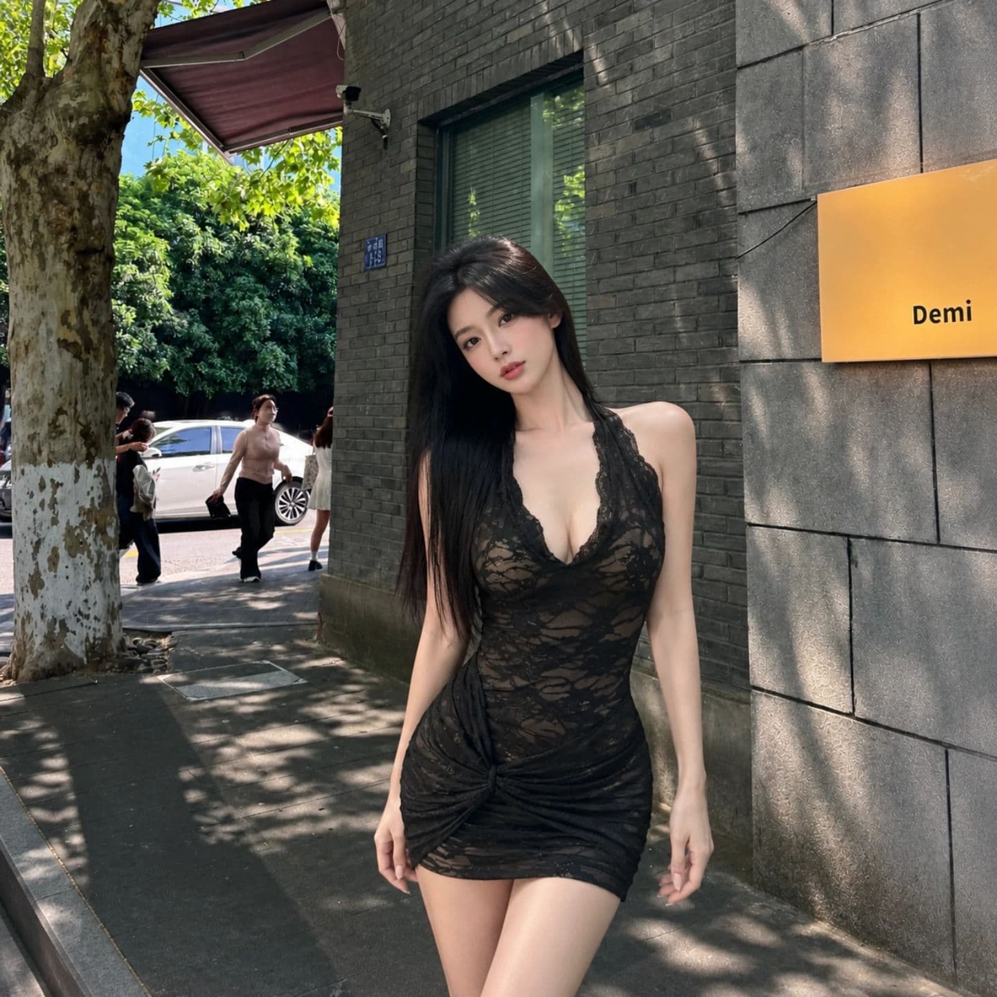 한 스타일 순수한 욕망 레이스 매듭 백리스 섹시함 여성 드레스 여름 새로운 고급 센스 허리 수축 핫걸 행침 목 치마