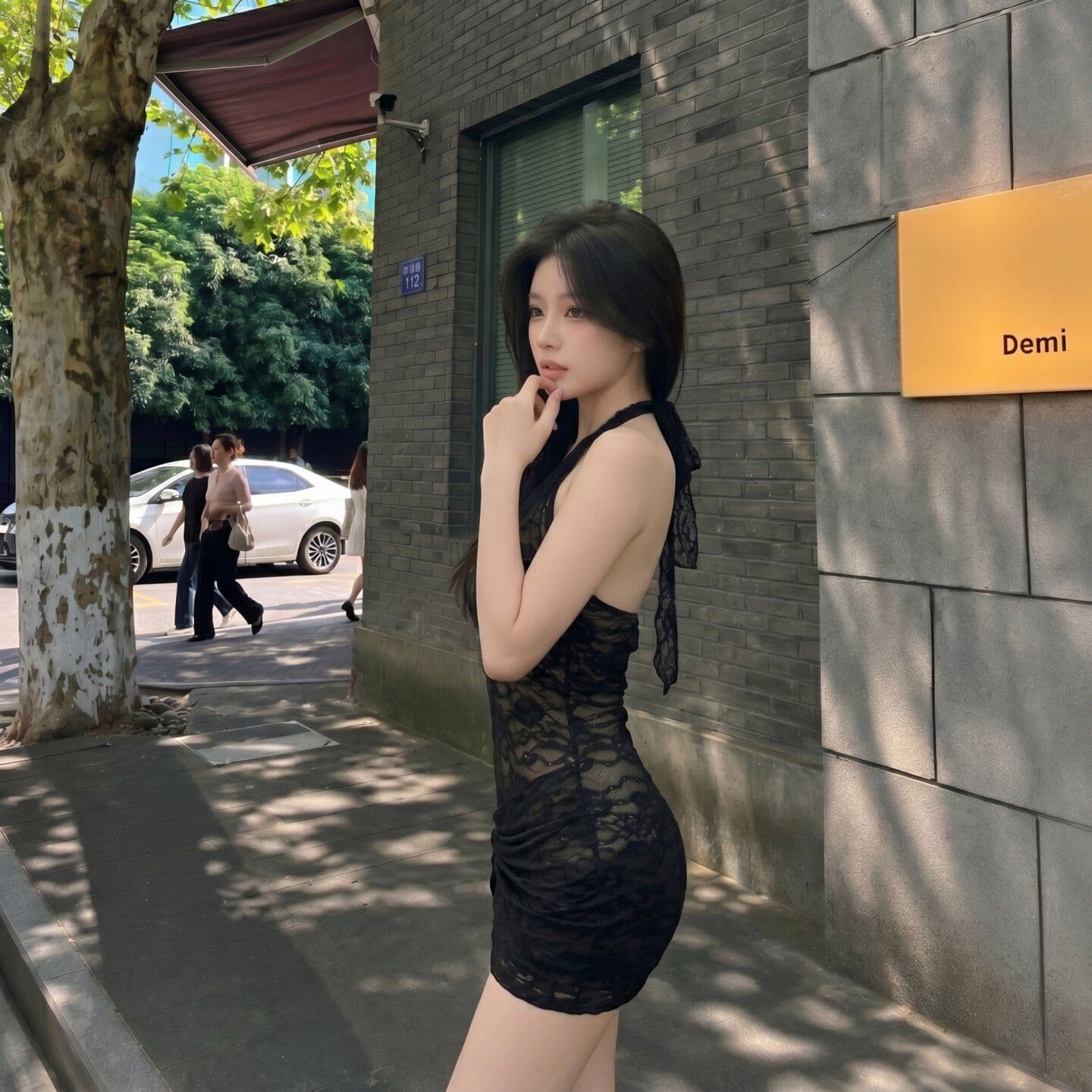 한 스타일 순수한 욕망 레이스 매듭 백리스 섹시함 여성 드레스 여름 새로운 고급 센스 허리 수축 핫걸 행침 목 치마 이미지 4