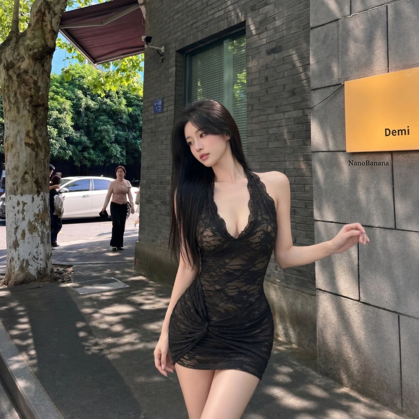 한 스타일 순수한 욕망 레이스 매듭 백리스 섹시함 여성 드레스 여름 새로운 고급 센스 허리 수축 핫걸 행침 목 치마 이미지 3