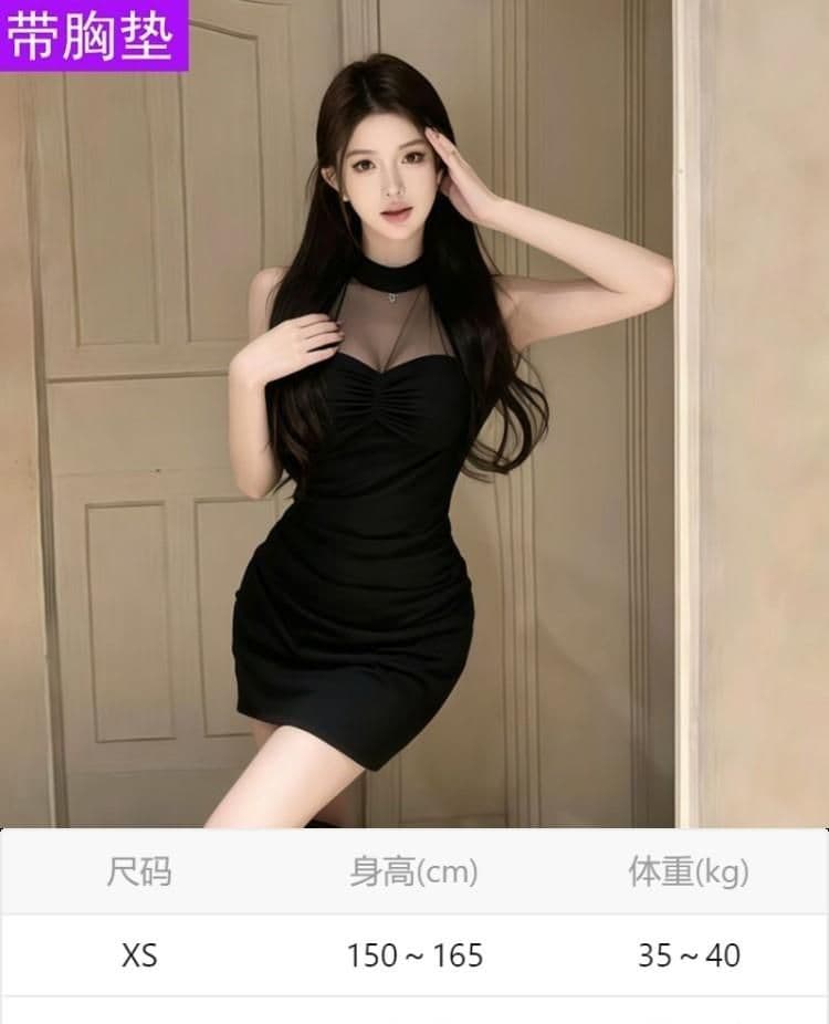 원본 품질 사람들 면 270 그램 핫걸 망사 패치워크 행침 목 여성 드레스 여름 섹시함 허리 수축 미니 스커트 상세 이미지 1
