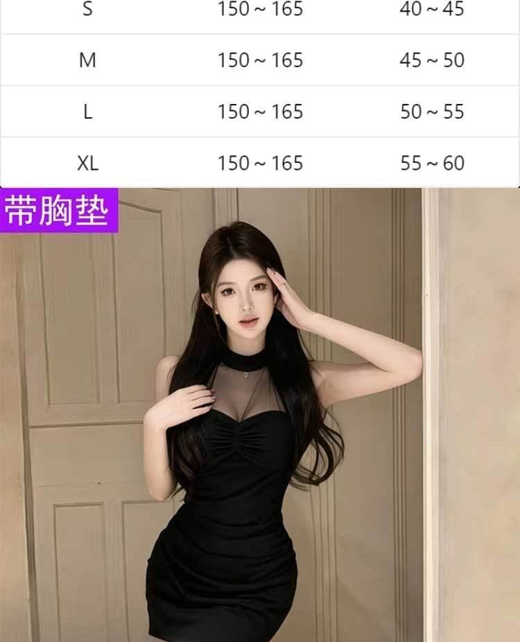 원본 품질 사람들 면 270 그램 핫걸 망사 패치워크 행침 목 여성 드레스 여름 섹시함 허리 수축 미니 스커트 상세 이미지 2