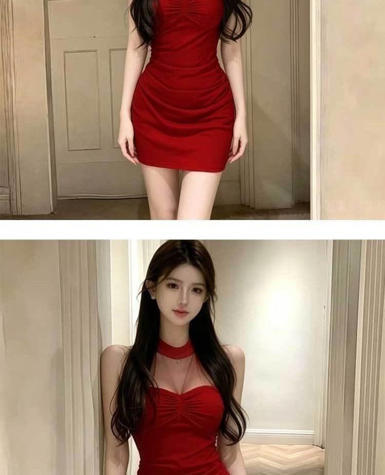 원본 품질 사람들 면 270 그램 핫걸 망사 패치워크 행침 목 여성 드레스 여름 섹시함 허리 수축 미니 스커트 상세 이미지 4