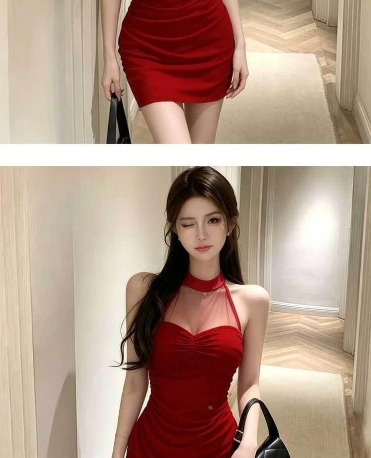원본 품질 사람들 면 270 그램 핫걸 망사 패치워크 행침 목 여성 드레스 여름 섹시함 허리 수축 미니 스커트 상세 이미지 5