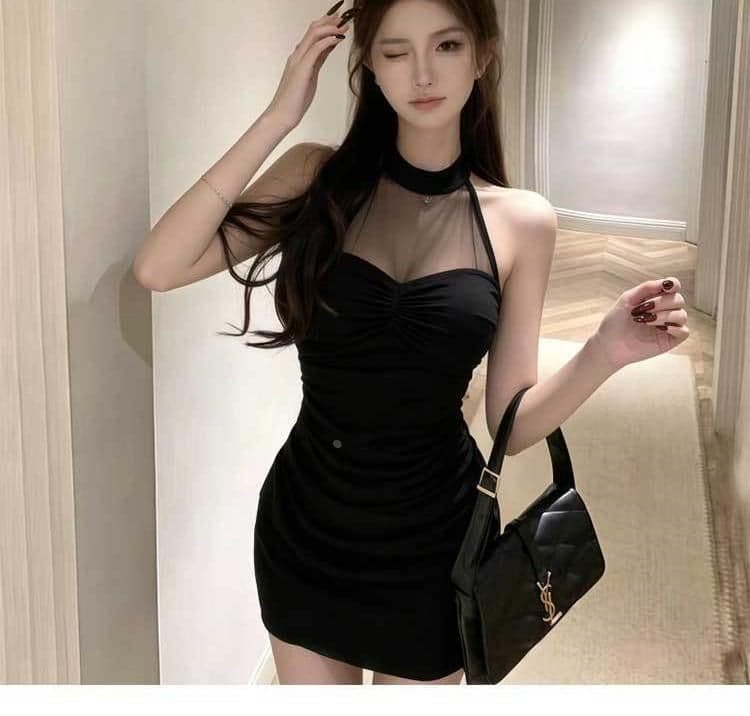 원본 품질 사람들 면 270 그램 핫걸 망사 패치워크 행침 목 여성 드레스 여름 섹시함 허리 수축 미니 스커트 상세 이미지 8