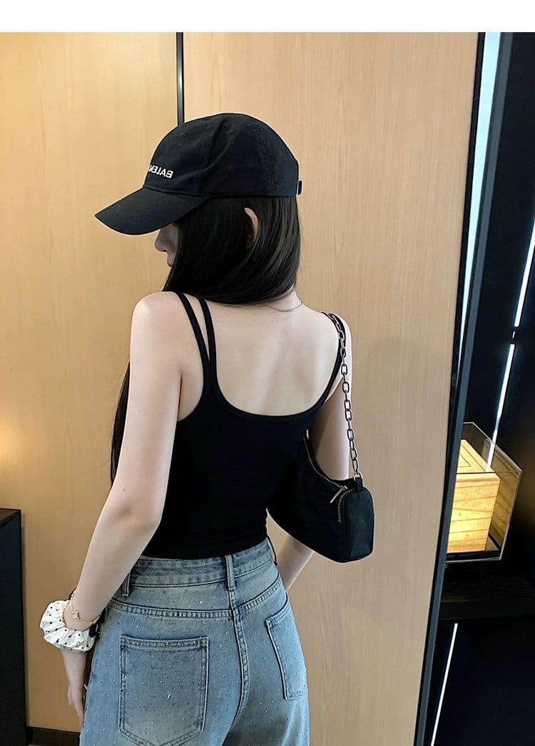 더블 어깨끈 알파벳 핫픽스 u 넥타이 가슴 패드 원피스 인사이드 가져 가라. 캐미솔 핫걸 슬림해 보이는 맨위 상세 이미지 7