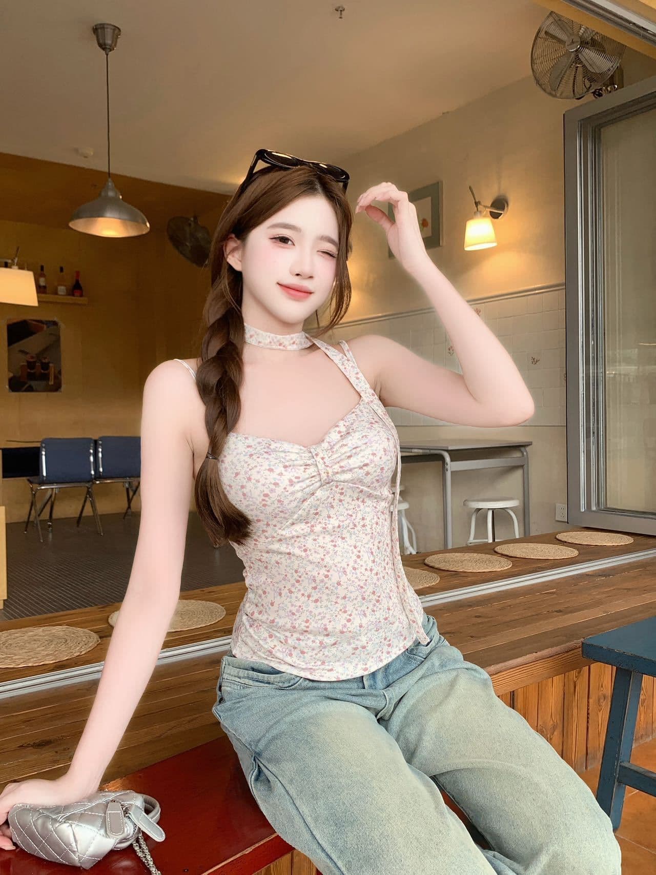 순수한 욕망 바람 꽃무늬 브래지어 하나 벨트 가슴 패드 조끼 슬립 여름 연령 감소 슬림해 보이는 핫걸 맨위 상세 이미지 9