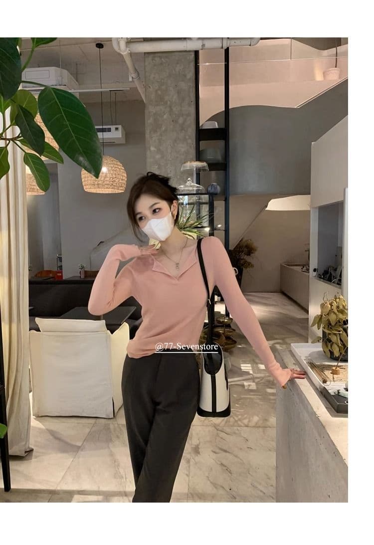 2026 가을 겨울 새로운 단색 디자인 센스 작은 폴로 칼라 양모 니트 스웨터 여성 편안함 부드럽다 기본 셔츠 여성 트렌디 상세 이미지 18
