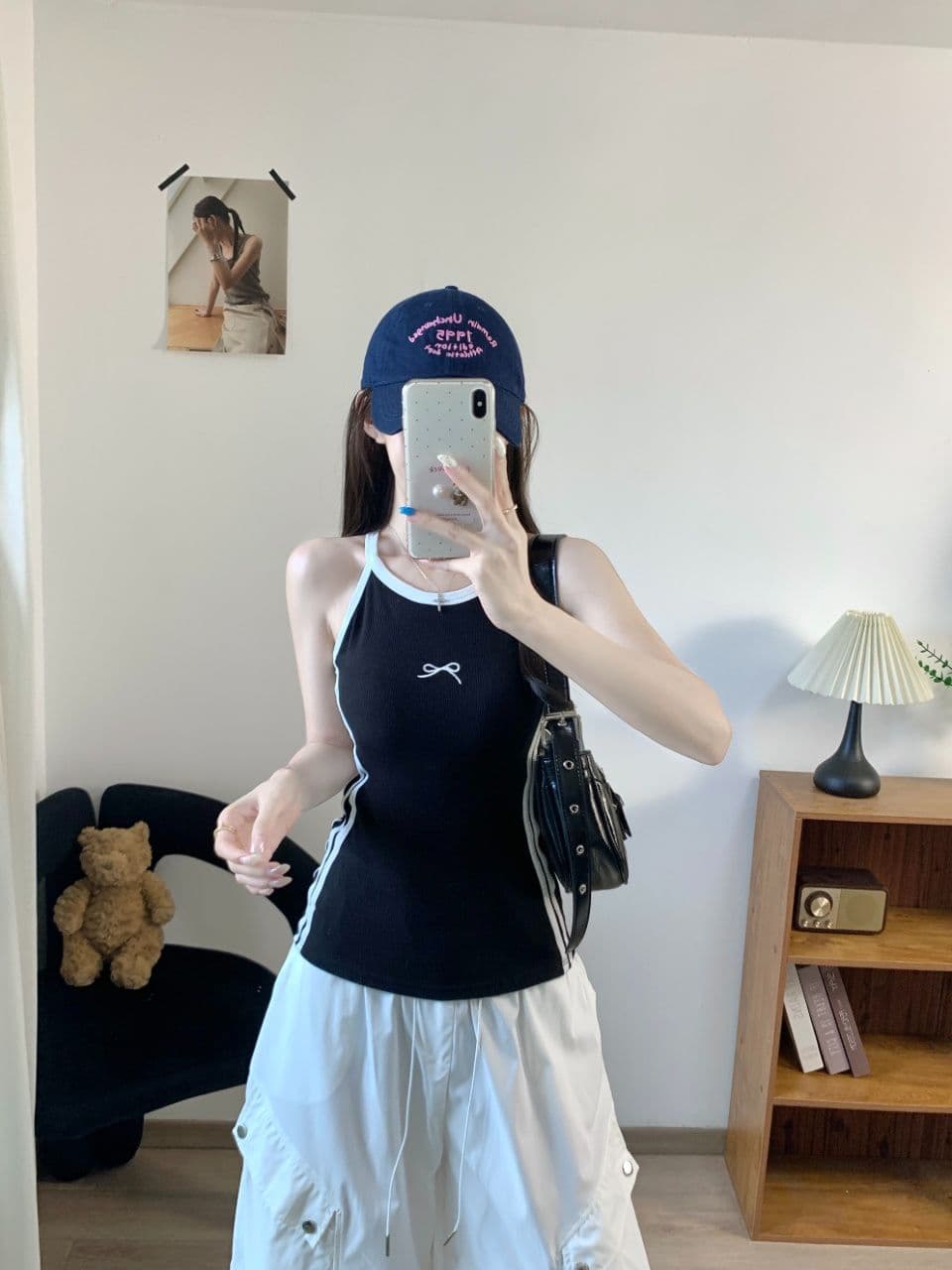 핫걸 스트라이프 캐미솔 여름 인사이드 가져 가라. 몸매 가꾸기 자수 나비 매듭 슬림해 보이는 민소매 맨위 상세 이미지 2