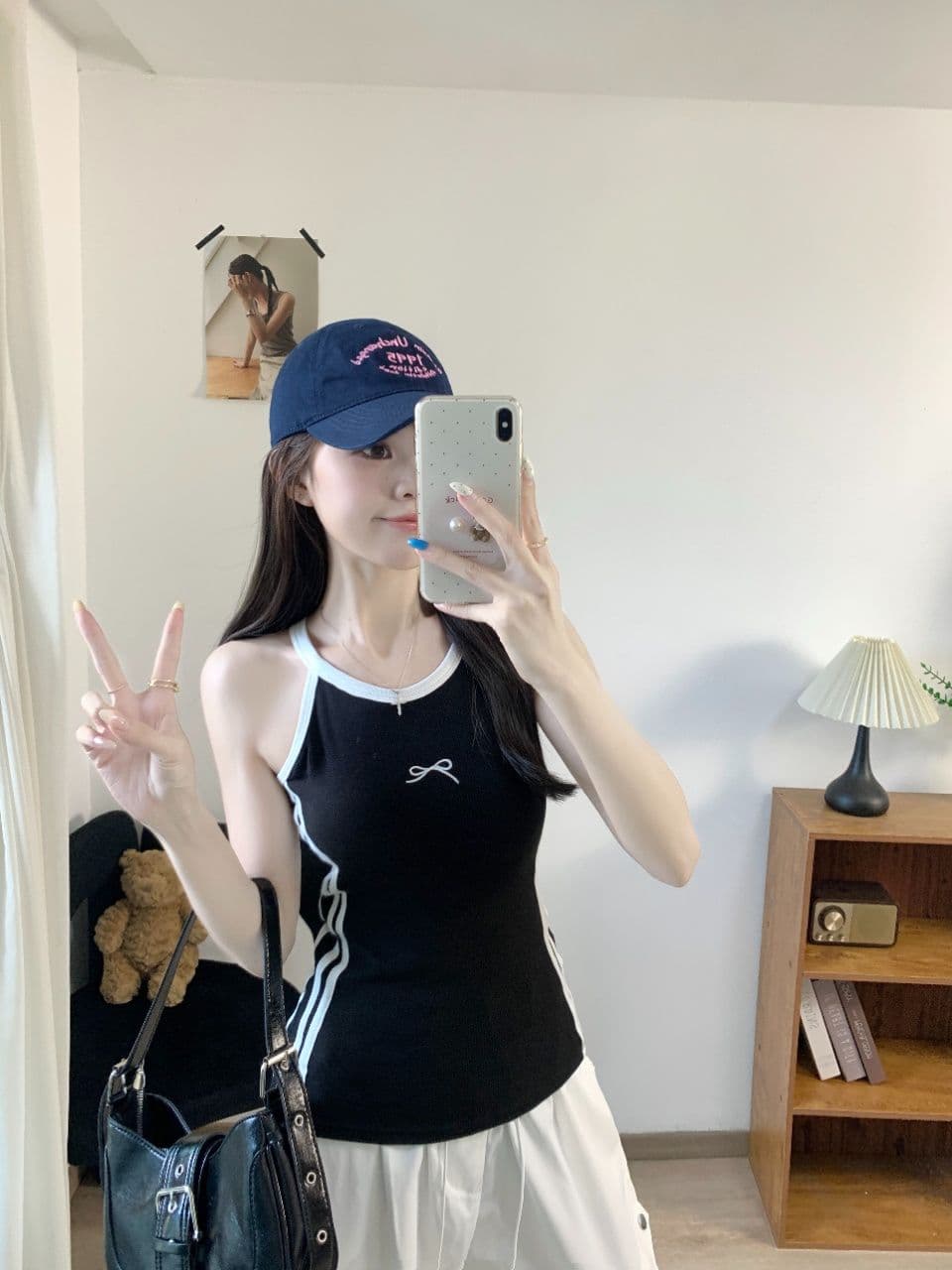핫걸 스트라이프 캐미솔 여름 인사이드 가져 가라. 몸매 가꾸기 자수 나비 매듭 슬림해 보이는 민소매 맨위 상세 이미지 7