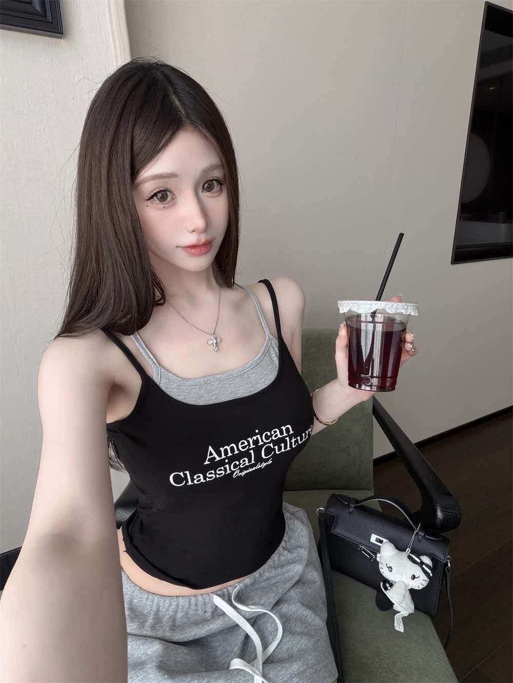 한 부서 페이크 레이어드 벨트 가슴 패드 브래지어 하나 캐미솔 외출용 다용도 민소매 맨위 상세 이미지 6