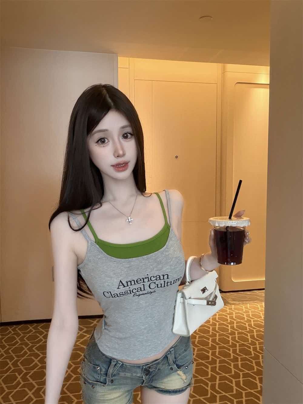 한 부서 페이크 레이어드 벨트 가슴 패드 브래지어 하나 캐미솔 외출용 다용도 민소매 맨위 상세 이미지 8