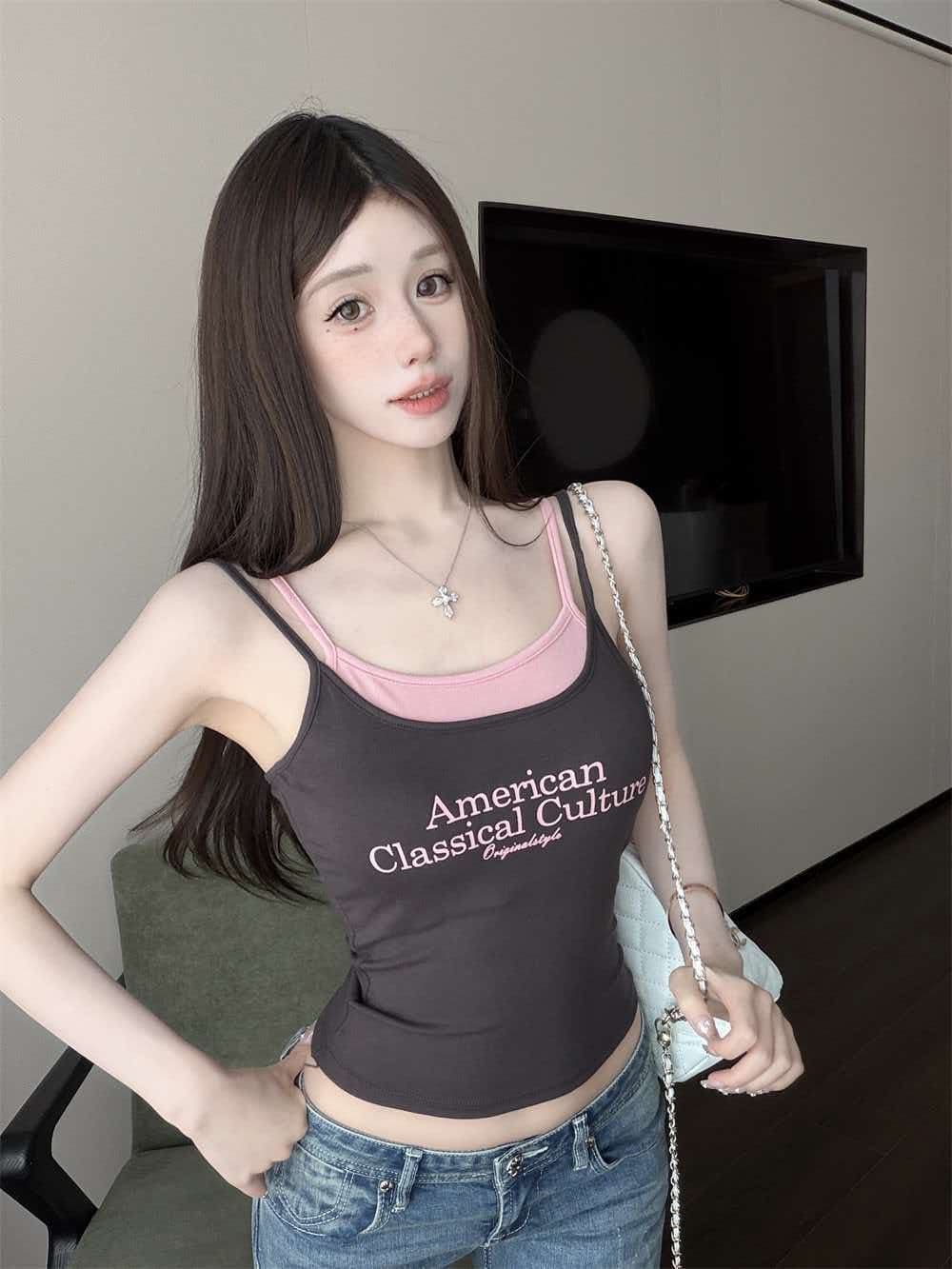 한 부서 페이크 레이어드 벨트 가슴 패드 브래지어 하나 캐미솔 외출용 다용도 민소매 맨위 상세 이미지 15