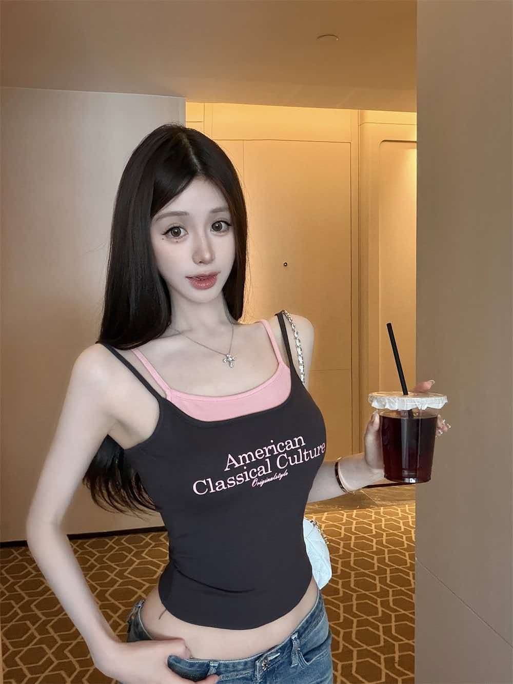 한 부서 페이크 레이어드 벨트 가슴 패드 브래지어 하나 캐미솔 외출용 다용도 민소매 맨위 상세 이미지 16