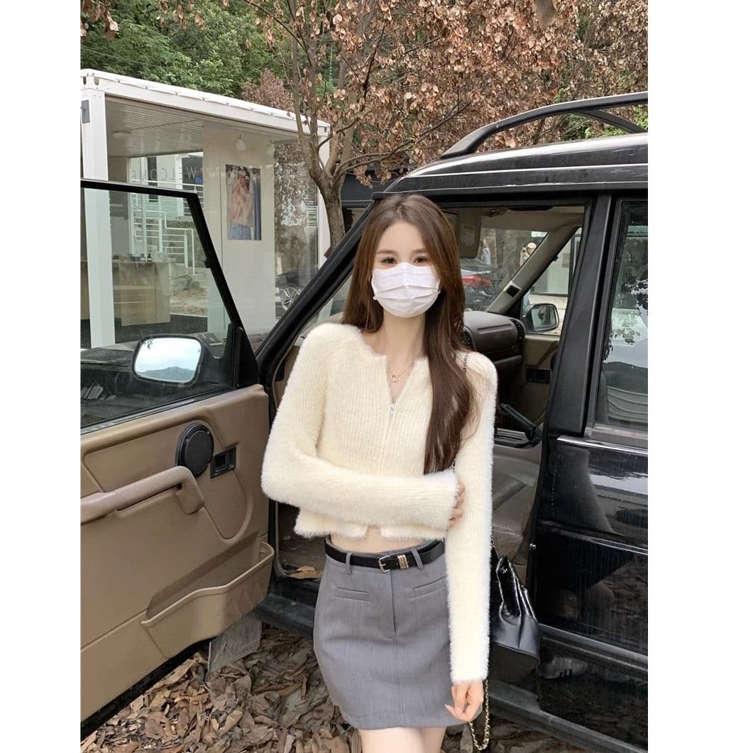 프랑스식 더블 지퍼 부드러운 바람 긴팔 니트 스웨터 여자 가을 긴팔 다용도 캐주얼 오픈 가디건 작은 키 맨위 이미지 5