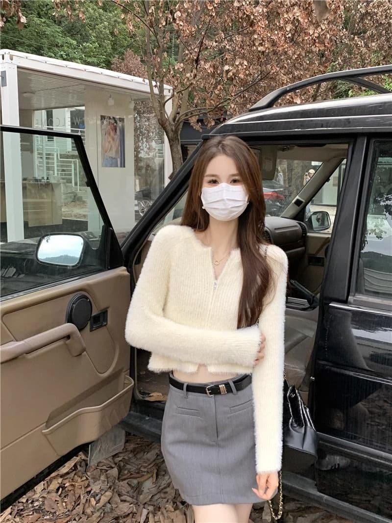 프랑스식 더블 지퍼 부드러운 바람 긴팔 니트 스웨터 여자 가을 긴팔 다용도 캐주얼 오픈 가디건 작은 키 맨위 상세 이미지 2