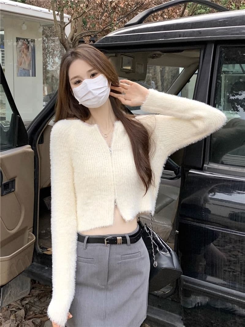 프랑스식 더블 지퍼 부드러운 바람 긴팔 니트 스웨터 여자 가을 긴팔 다용도 캐주얼 오픈 가디건 작은 키 맨위 상세 이미지 3