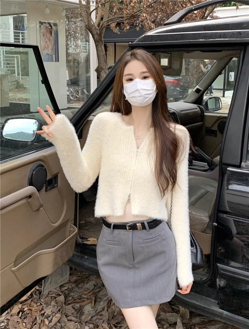 프랑스식 더블 지퍼 부드러운 바람 긴팔 니트 스웨터 여자 가을 긴팔 다용도 캐주얼 오픈 가디건 작은 키 맨위 상세 이미지 4