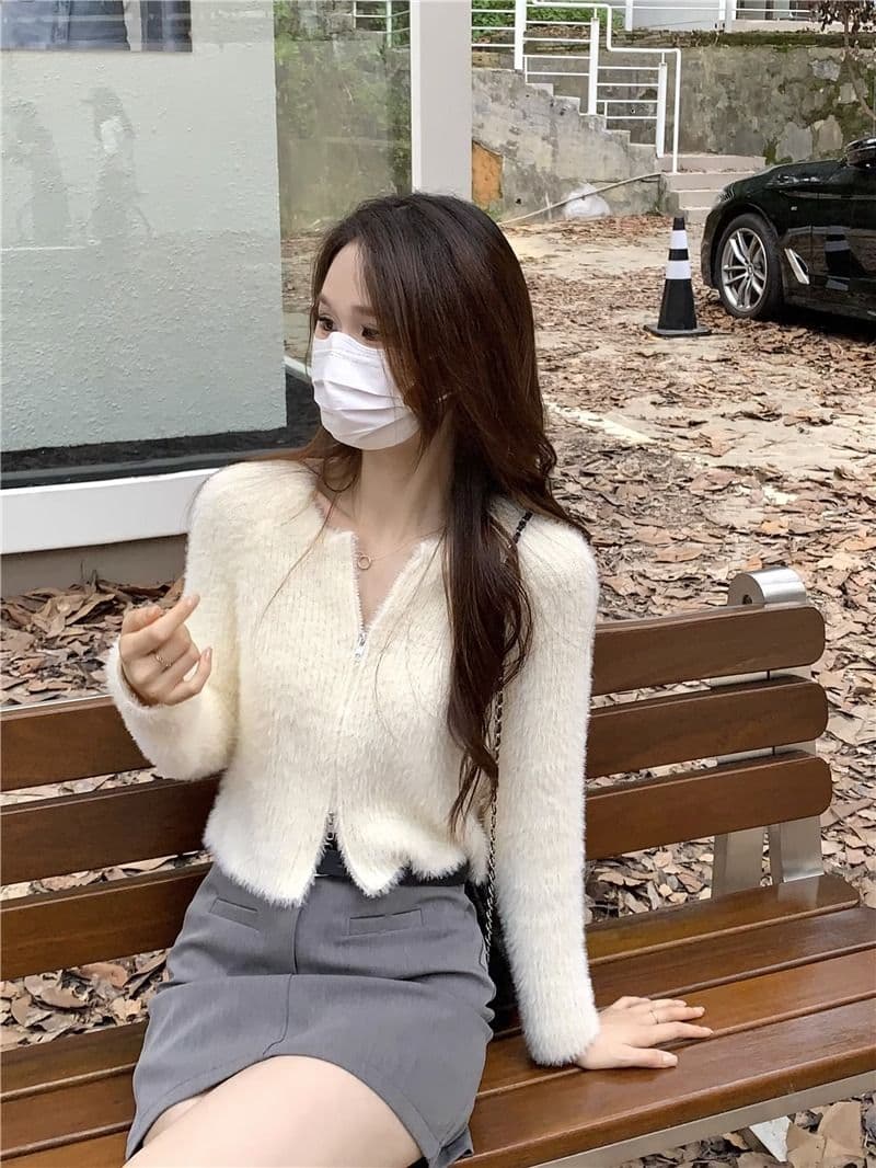프랑스식 더블 지퍼 부드러운 바람 긴팔 니트 스웨터 여자 가을 긴팔 다용도 캐주얼 오픈 가디건 작은 키 맨위 상세 이미지 5