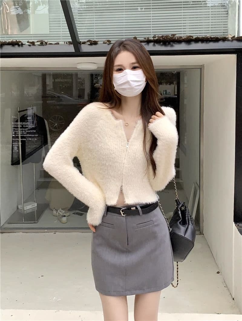 프랑스식 더블 지퍼 부드러운 바람 긴팔 니트 스웨터 여자 가을 긴팔 다용도 캐주얼 오픈 가디건 작은 키 맨위 상세 이미지 7