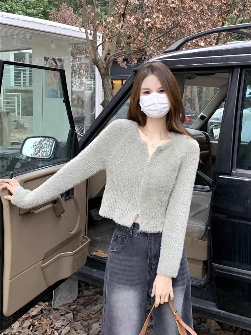 프랑스식 더블 지퍼 부드러운 바람 긴팔 니트 스웨터 여자 가을 긴팔 다용도 캐주얼 오픈 가디건 작은 키 맨위 상세 이미지 11