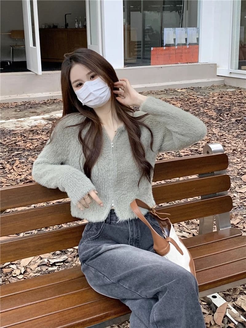 프랑스식 더블 지퍼 부드러운 바람 긴팔 니트 스웨터 여자 가을 긴팔 다용도 캐주얼 오픈 가디건 작은 키 맨위 상세 이미지 12