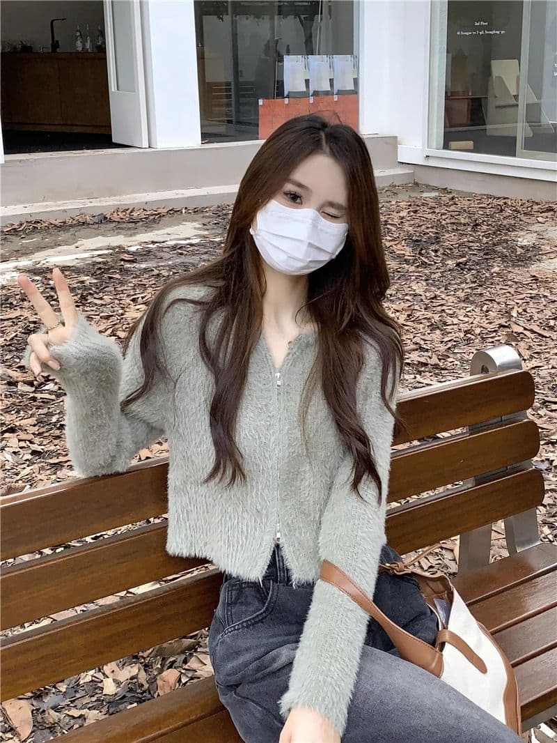 프랑스식 더블 지퍼 부드러운 바람 긴팔 니트 스웨터 여자 가을 긴팔 다용도 캐주얼 오픈 가디건 작은 키 맨위 상세 이미지 13