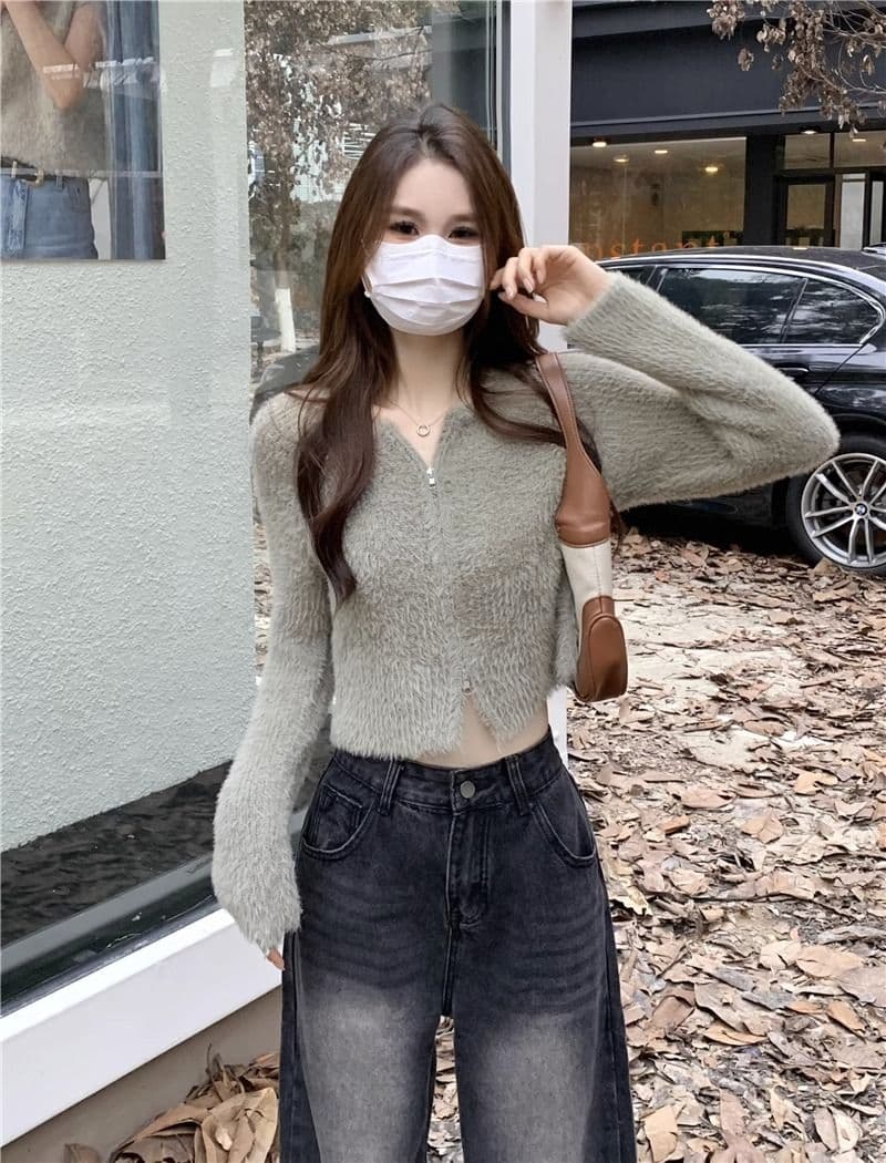 프랑스식 더블 지퍼 부드러운 바람 긴팔 니트 스웨터 여자 가을 긴팔 다용도 캐주얼 오픈 가디건 작은 키 맨위 상세 이미지 14