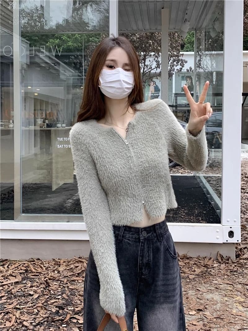 프랑스식 더블 지퍼 부드러운 바람 긴팔 니트 스웨터 여자 가을 긴팔 다용도 캐주얼 오픈 가디건 작은 키 맨위 상세 이미지 16