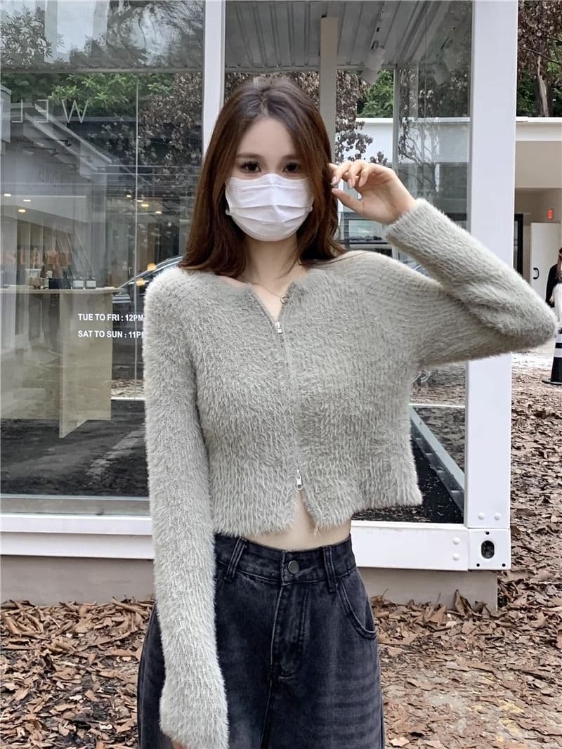 프랑스식 더블 지퍼 부드러운 바람 긴팔 니트 스웨터 여자 가을 긴팔 다용도 캐주얼 오픈 가디건 작은 키 맨위 상세 이미지 17
