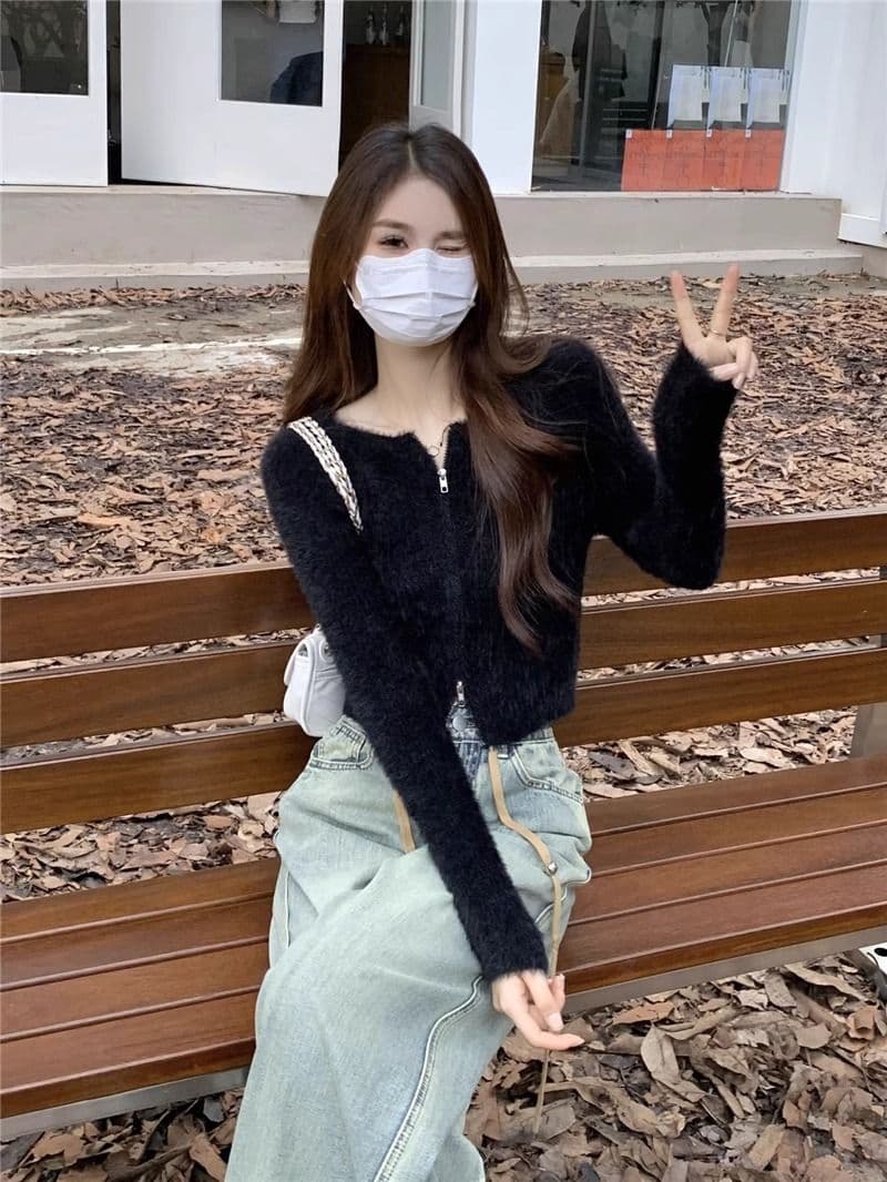 프랑스식 더블 지퍼 부드러운 바람 긴팔 니트 스웨터 여자 가을 긴팔 다용도 캐주얼 오픈 가디건 작은 키 맨위 상세 이미지 18