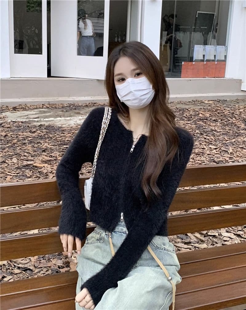 프랑스식 더블 지퍼 부드러운 바람 긴팔 니트 스웨터 여자 가을 긴팔 다용도 캐주얼 오픈 가디건 작은 키 맨위 상세 이미지 19