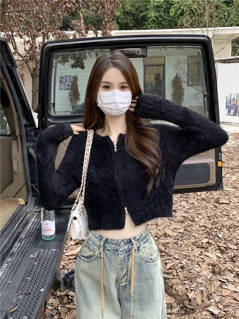 프랑스식 더블 지퍼 부드러운 바람 긴팔 니트 스웨터 여자 가을 긴팔 다용도 캐주얼 오픈 가디건 작은 키 맨위 상세 이미지 20