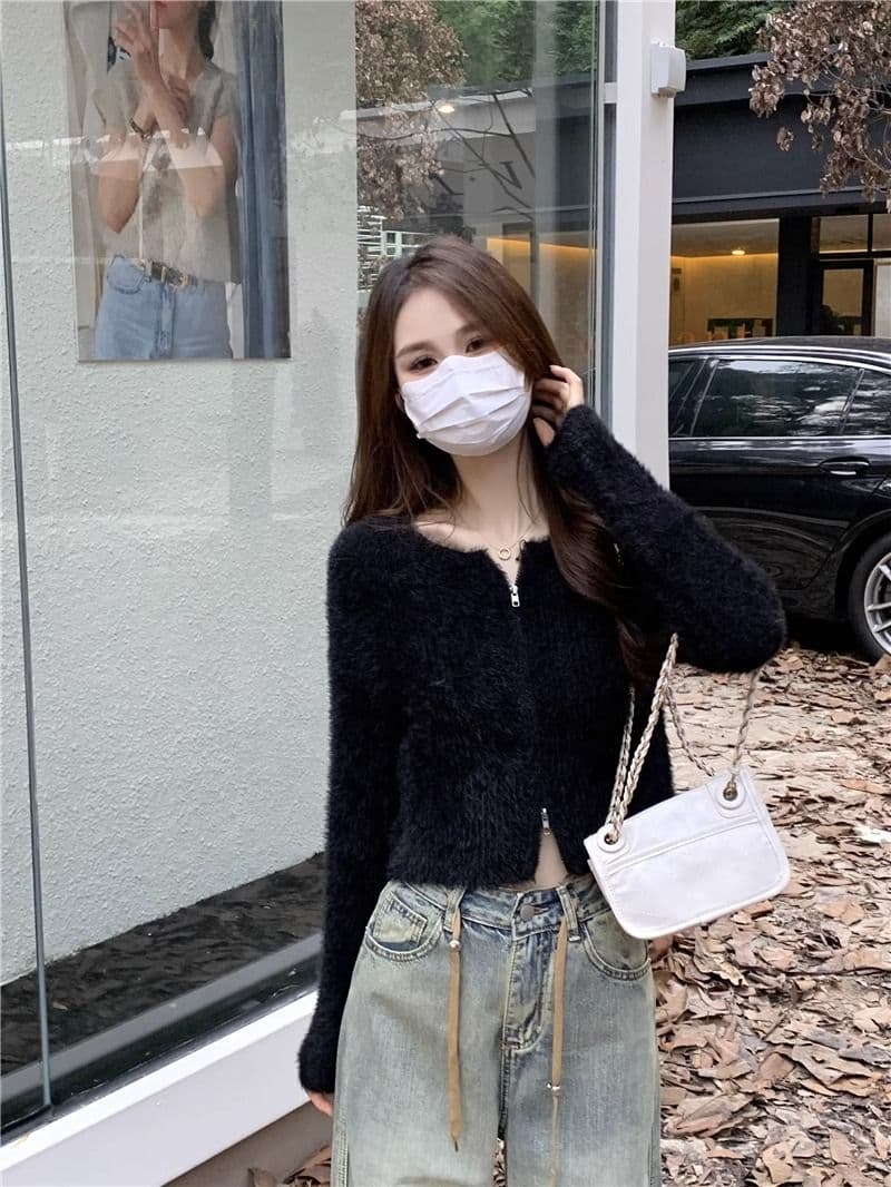 프랑스식 더블 지퍼 부드러운 바람 긴팔 니트 스웨터 여자 가을 긴팔 다용도 캐주얼 오픈 가디건 작은 키 맨위 상세 이미지 24