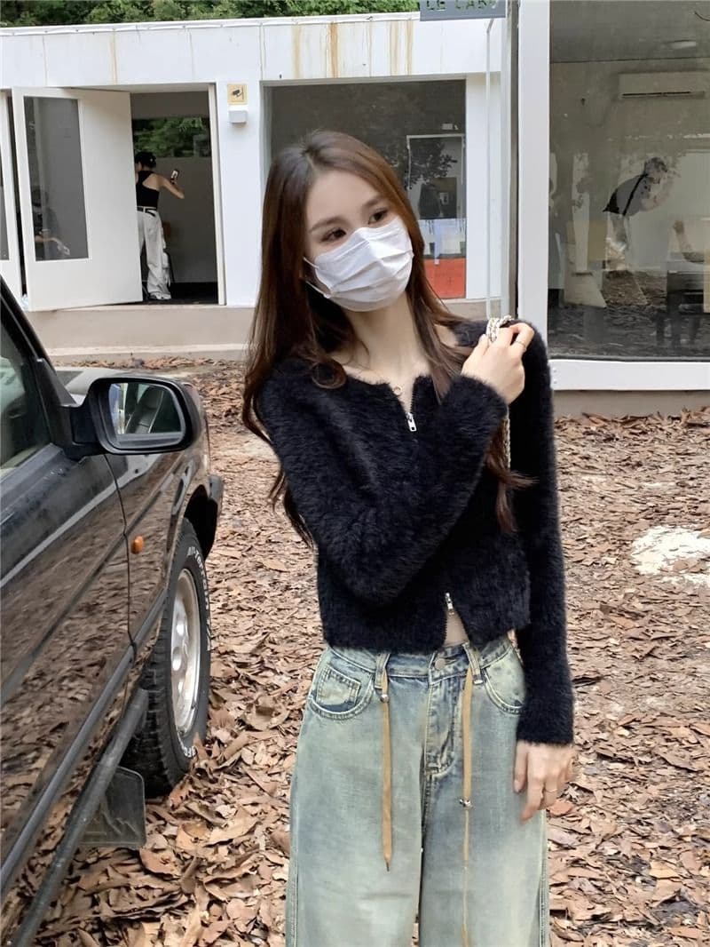 프랑스식 더블 지퍼 부드러운 바람 긴팔 니트 스웨터 여자 가을 긴팔 다용도 캐주얼 오픈 가디건 작은 키 맨위 상세 이미지 25