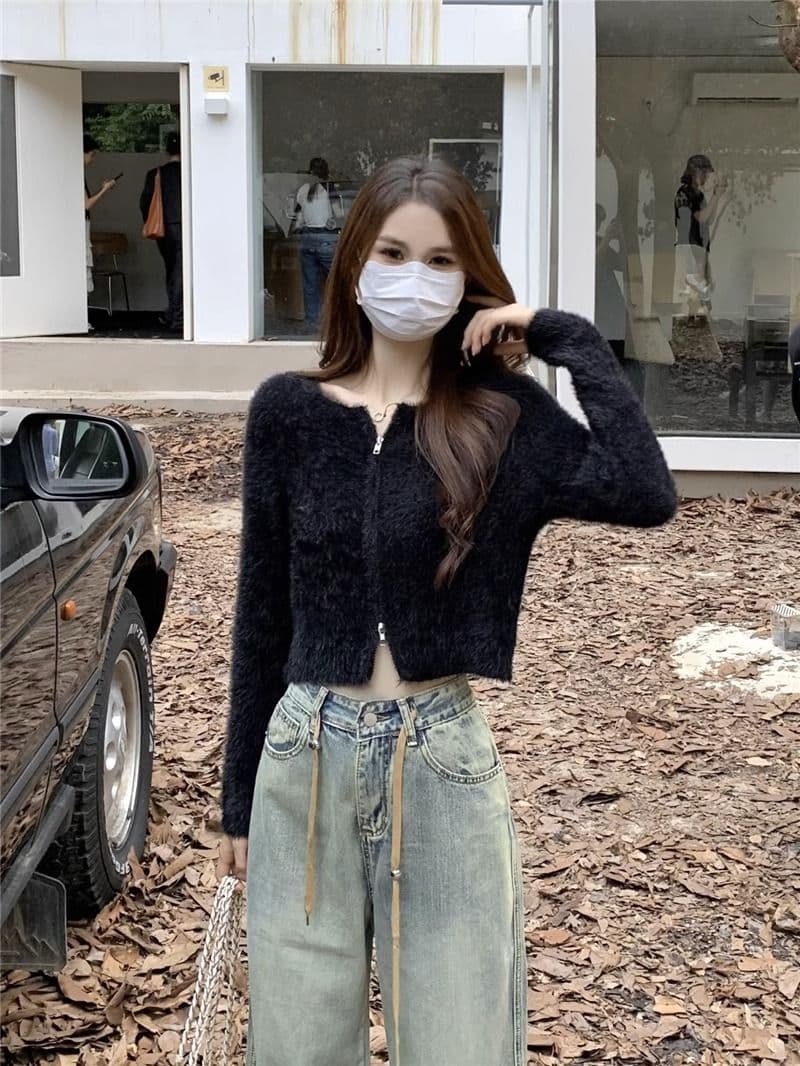 프랑스식 더블 지퍼 부드러운 바람 긴팔 니트 스웨터 여자 가을 긴팔 다용도 캐주얼 오픈 가디건 작은 키 맨위 상세 이미지 26