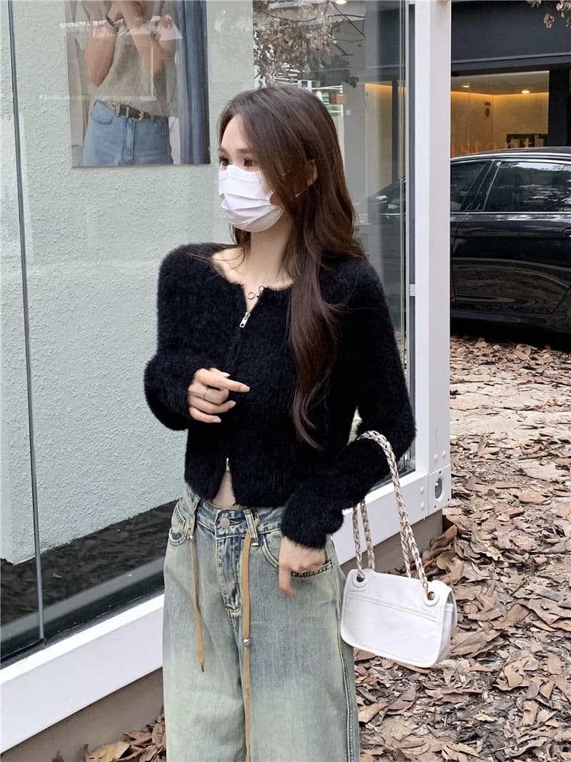 프랑스식 더블 지퍼 부드러운 바람 긴팔 니트 스웨터 여자 가을 긴팔 다용도 캐주얼 오픈 가디건 작은 키 맨위 상세 이미지 27