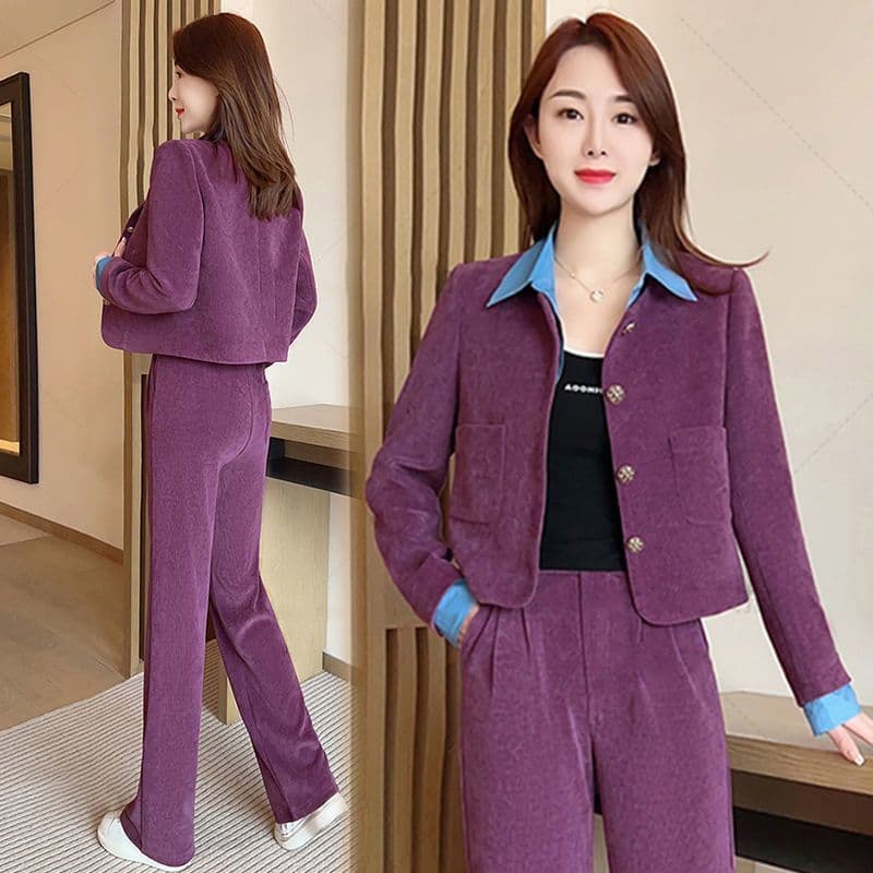 패션 폴로 칼라 셔츠 페이크 레이어드 여성 봄 가을 2026 년 새로운 슬림해 보이는 POLO 칼라 맨위 투피스 슈트 이미지 3