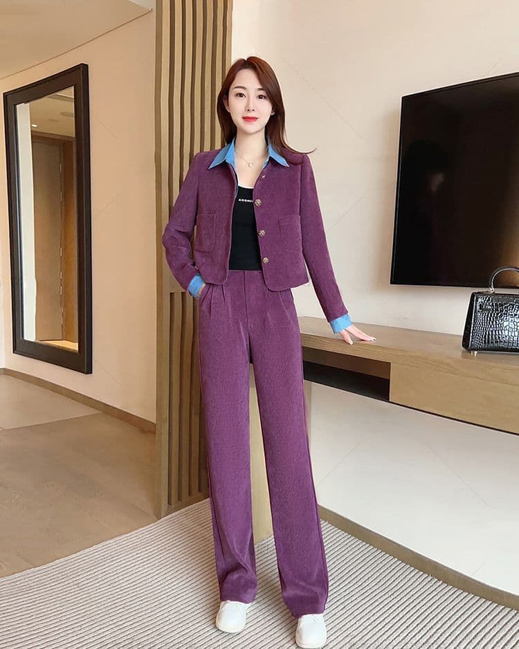 패션 폴로 칼라 셔츠 페이크 레이어드 여성 봄 가을 2026 년 새로운 슬림해 보이는 POLO 칼라 맨위 투피스 슈트 상세 이미지 1