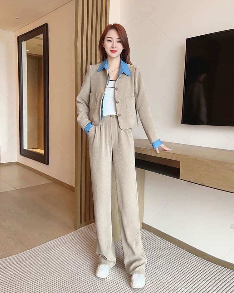 패션 폴로 칼라 셔츠 페이크 레이어드 여성 봄 가을 2026 년 새로운 슬림해 보이는 POLO 칼라 맨위 투피스 슈트 상세 이미지 4