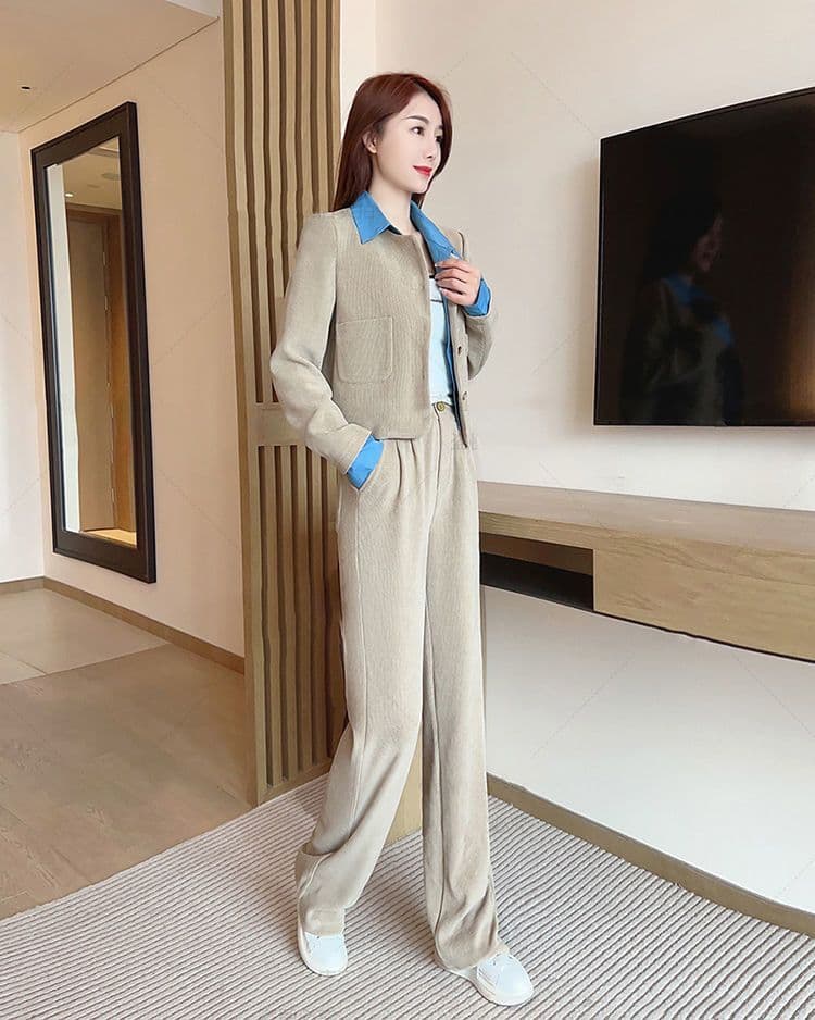 패션 폴로 칼라 셔츠 페이크 레이어드 여성 봄 가을 2026 년 새로운 슬림해 보이는 POLO 칼라 맨위 투피스 슈트 상세 이미지 5