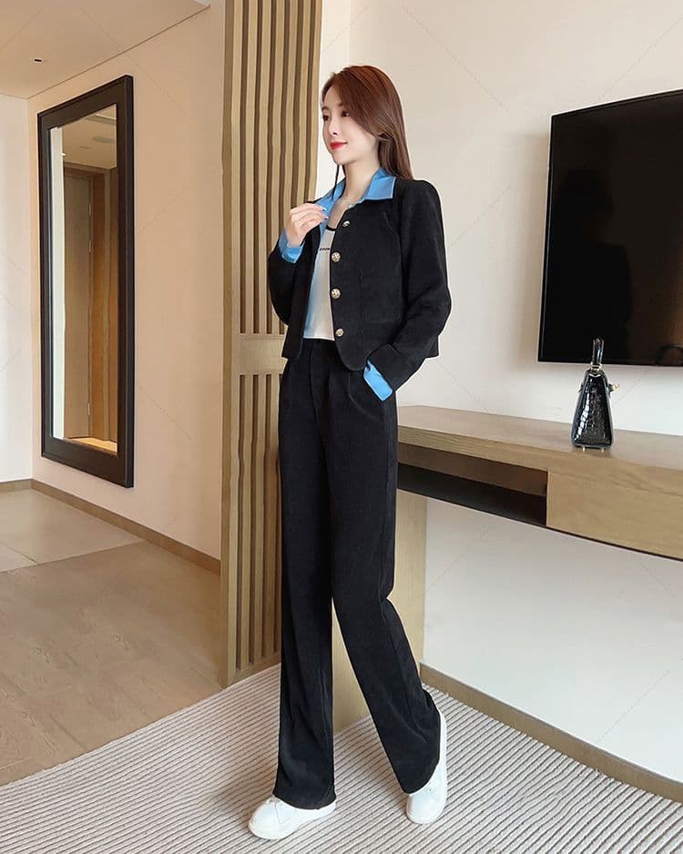 패션 폴로 칼라 셔츠 페이크 레이어드 여성 봄 가을 2026 년 새로운 슬림해 보이는 POLO 칼라 맨위 투피스 슈트 상세 이미지 11
