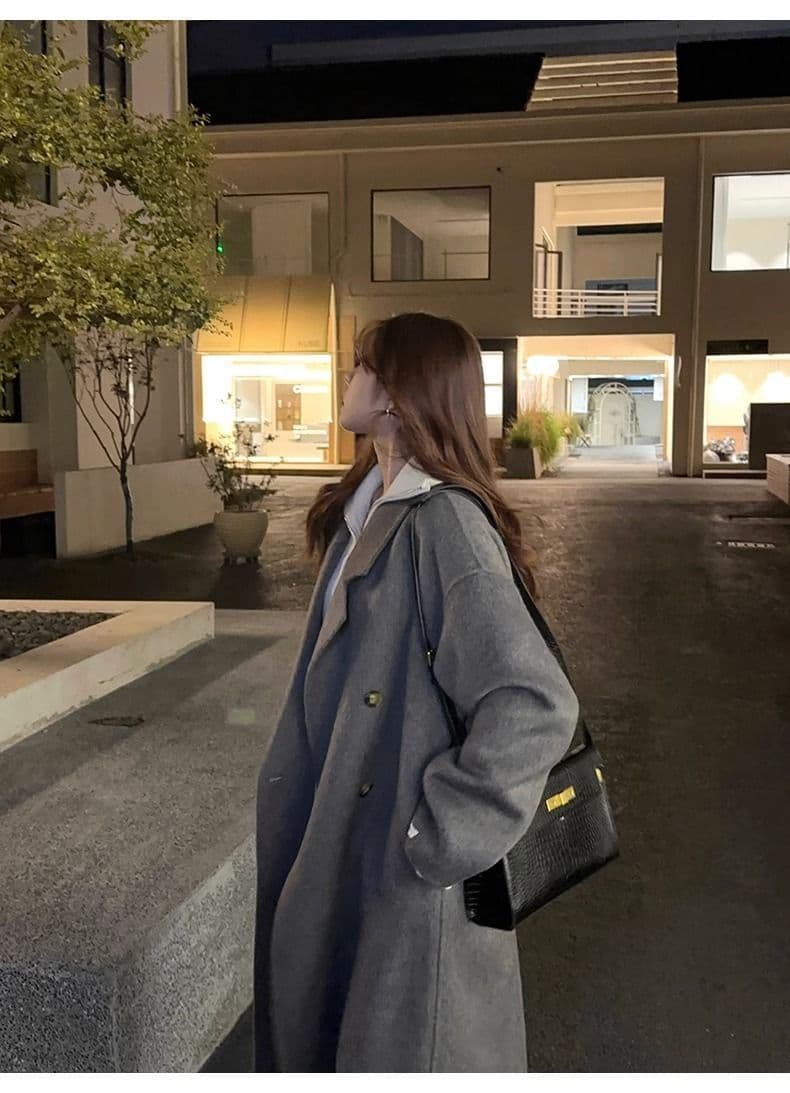 회색 모직 여성 코트 2026 가을 겨울철 새로운 한국 스타일 루즈핏 고급 센스 품격 그는 벤 바람 모직 코트 상세 이미지 4