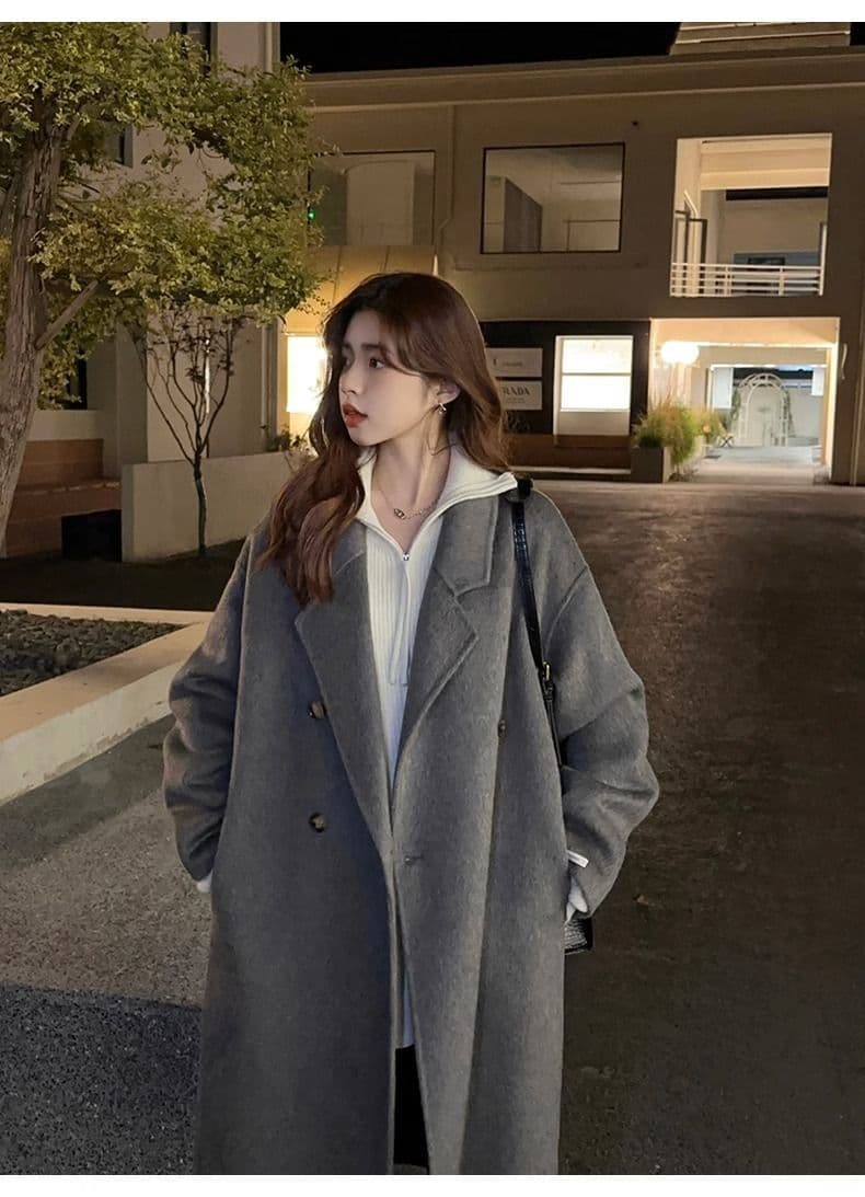 회색 모직 여성 코트 2026 가을 겨울철 새로운 한국 스타일 루즈핏 고급 센스 품격 그는 벤 바람 모직 코트 상세 이미지 8