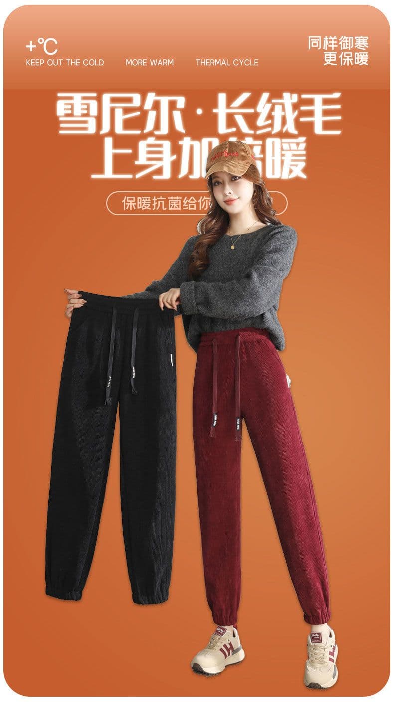 앙겔라 안격라 빨간색 바지 아이들 oversize 루즈핏 빅 사이즈 2026 가을 겨울 새로운 털이 있고 두꺼운 조거 캐주얼 바지 상세 이미지 1