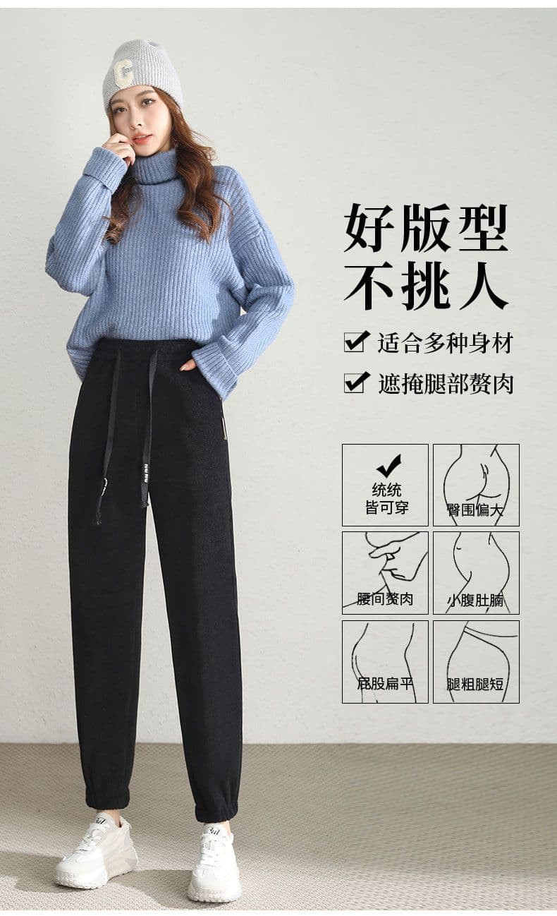 앙겔라 안격라 빨간색 바지 아이들 oversize 루즈핏 빅 사이즈 2026 가을 겨울 새로운 털이 있고 두꺼운 조거 캐주얼 바지 상세 이미지 9